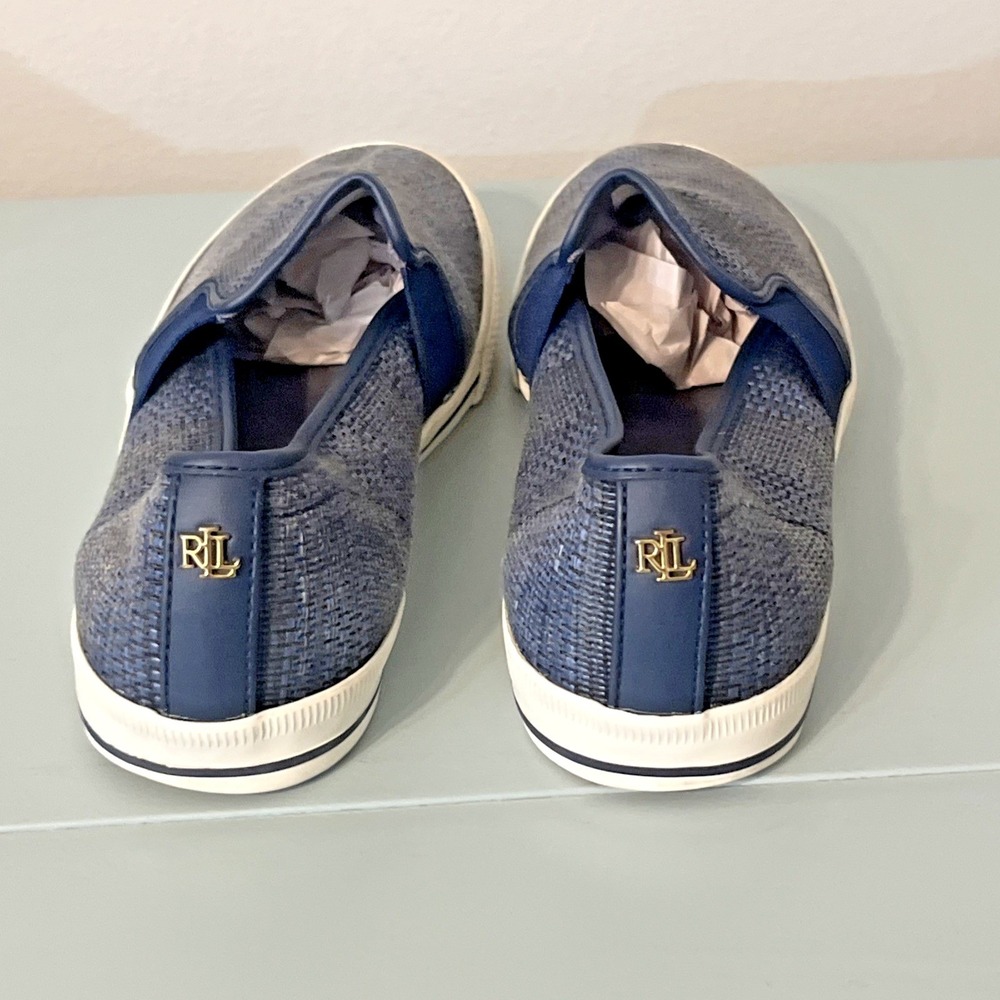Ralph Lauren Jinny Slip-On Sneakers Womens 7.5B Blue Canvas RL Logo Casual Shoe - Picture 3 of 12